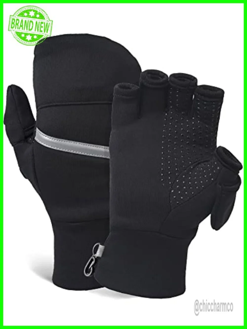Women's Convertible Running Mittens with Magnetic Thumb Flaps, 4-Way Stretch,